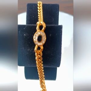 Vintage gold plated chain bracelet with gem
